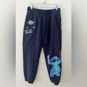DISNEY brand Kids Navy Blue Joggers with Stitch logos size large